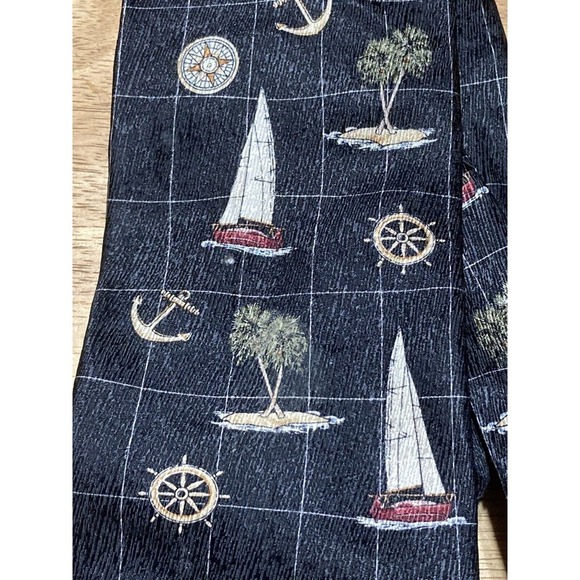 Tropicals By Tango Sail Boat Sailboat Silk Nautical Mens Neck Tie Necktie Black - Picture 2 of 6